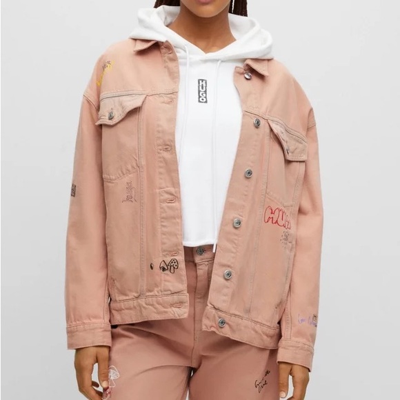 HUGO OVERSIZED-FIT JACKET IN OVERDYED DENIM WITH DOODLE MOTIFS - Picture 2 of 6